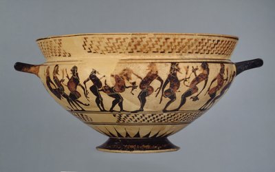 Middle Corinthian Cup Decorated with Sixteen Padded Dancers or Komasts, possibly from Cerveteri, c.600-575 by Greek
